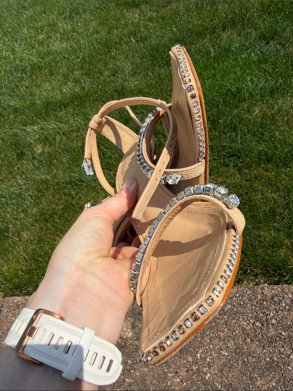 SCHUTZ Nude Rhinestone-Strap Stiletto Sandals - Picture 6 of 8